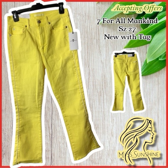 7 for all mankind NEW with Tag - Sz 27 - high rise slim kick boot lemon Jeans - Picture 1 of 8